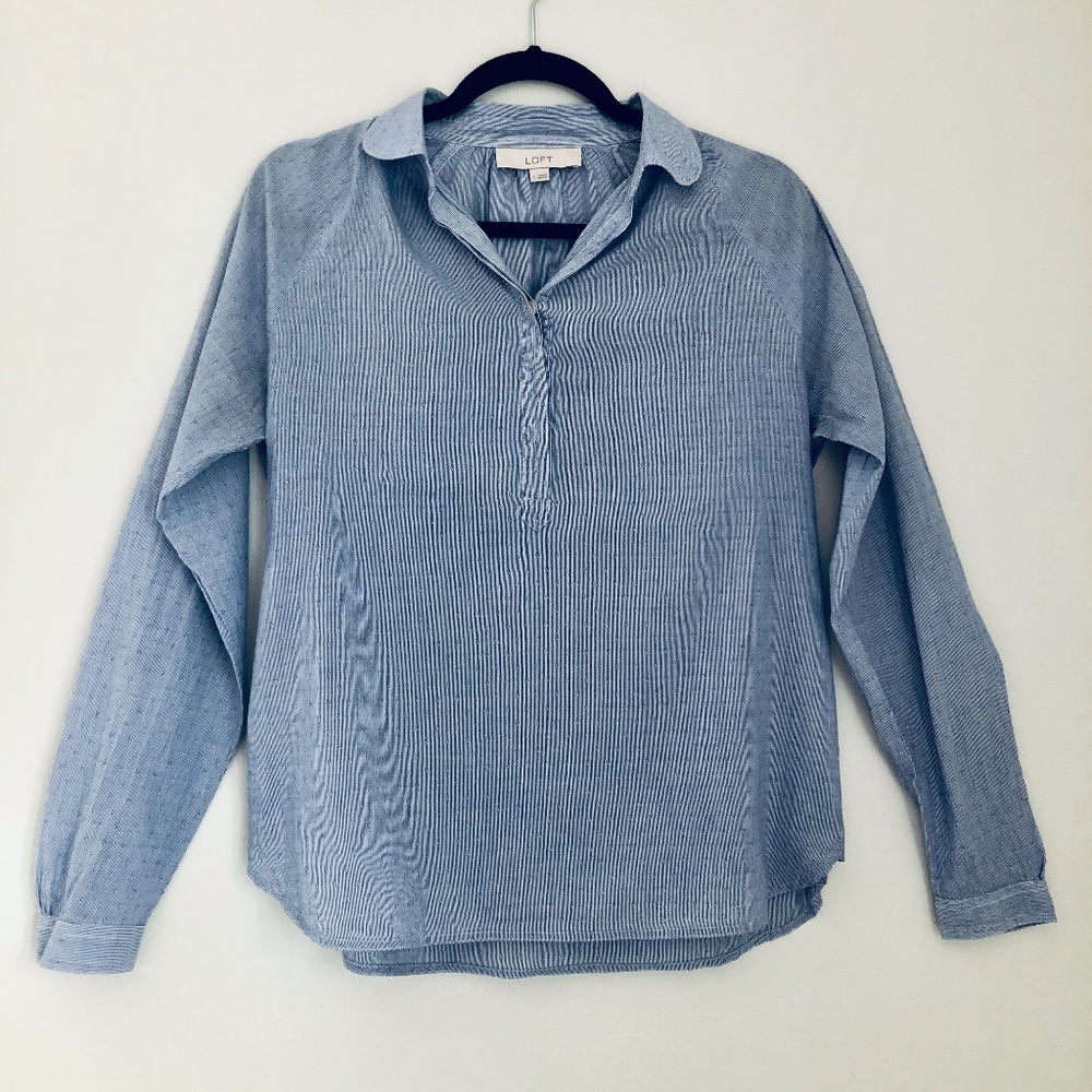 blue striped long sleeve half button top / size s